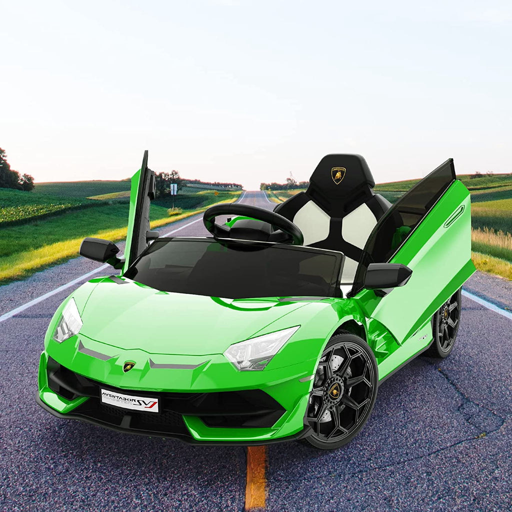 12V Licensed Sports Car Ride On Vehicle with Remote Control, Electric Ride On Car with Bluetooth, Hydraulic Swing Doors, LED Lights, Dual 25W Motors, USB/AUX/TF Audio