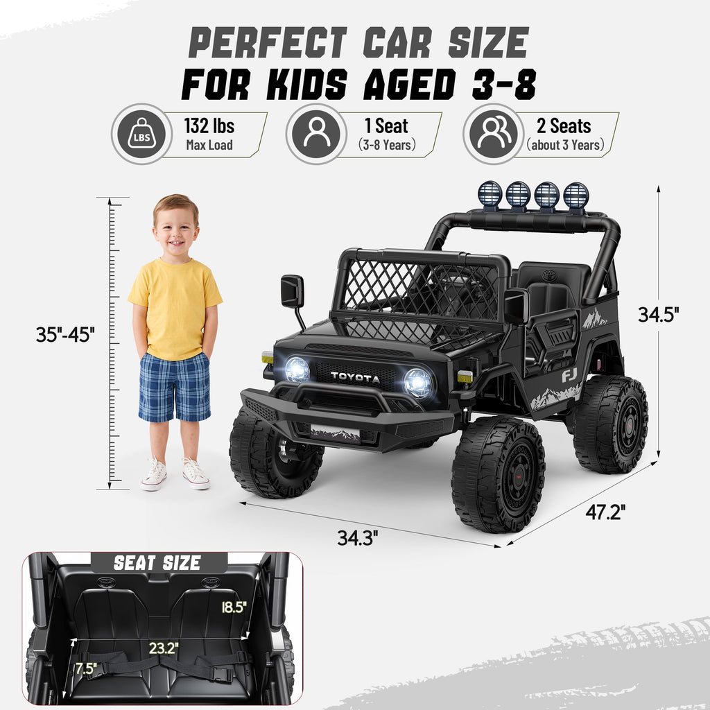 Officially Licensed Toyota FJ Ride On Toys 24V 800W, 4WD Kids Power Car Wheels for Boys Girls, 2 Seater Electric Car with Remote Control, 4 Motors, Music, LED Lights, Green