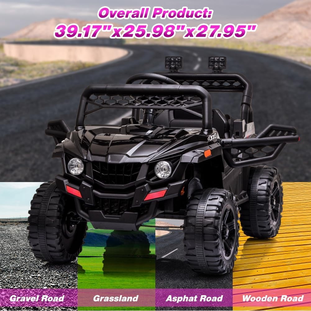 12V Ride-On Electric Car with Trunk, Remote Control, Spring Suspension, Locking Door, 3 Speeds, LED Headlights, Music, USB & AUX, Electric Vehicle for Ages 3+,Black