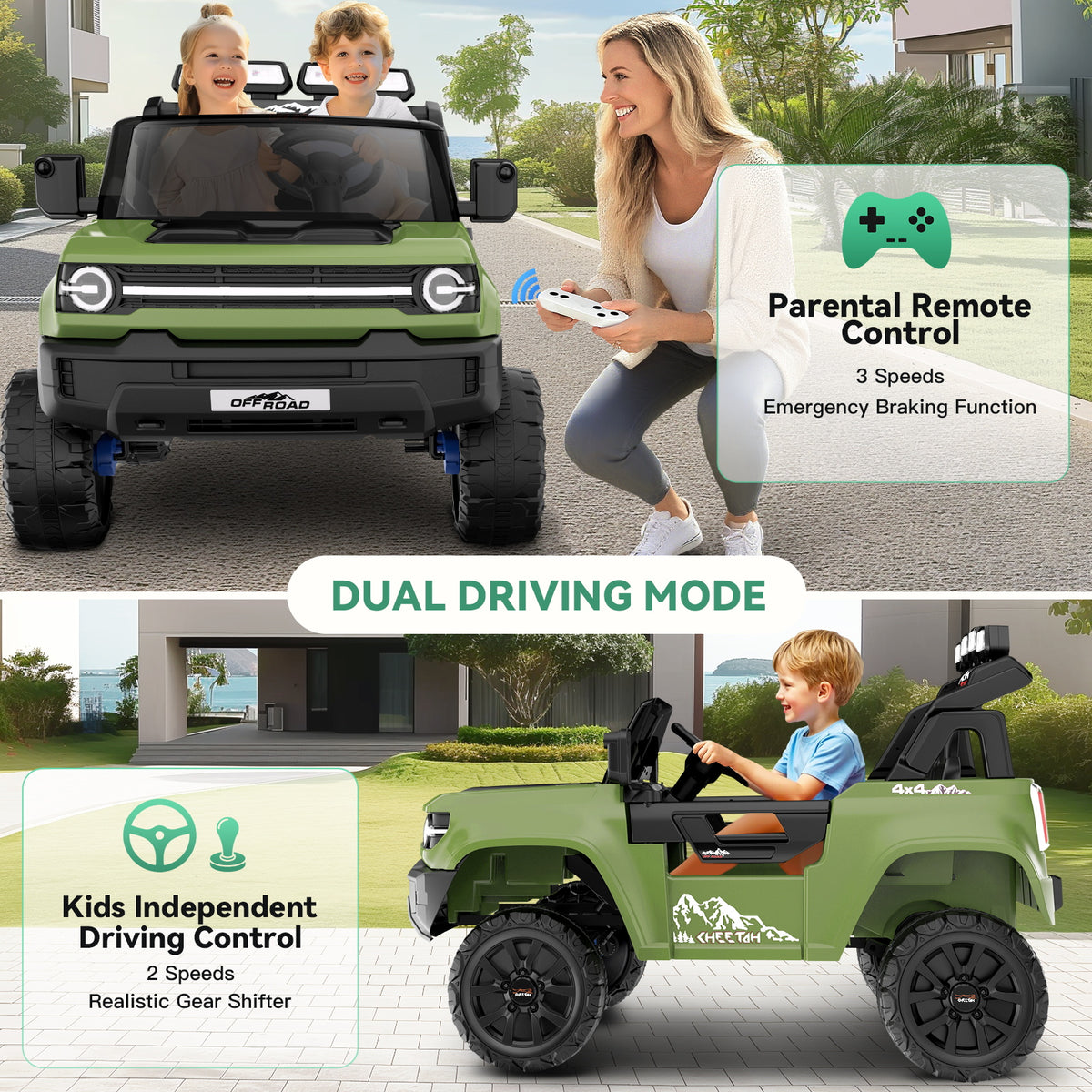 Farmdex 24V Ride on Toys with Remote Control, 2 XL Seater Electric Truck Car for Kids w/ 22'' Large Seat, 4WD/2WD Switchable, Powered Ride on Cars w/ Bluetooth, LED Lights, 3 Speeds, 4 x 200W, Pink