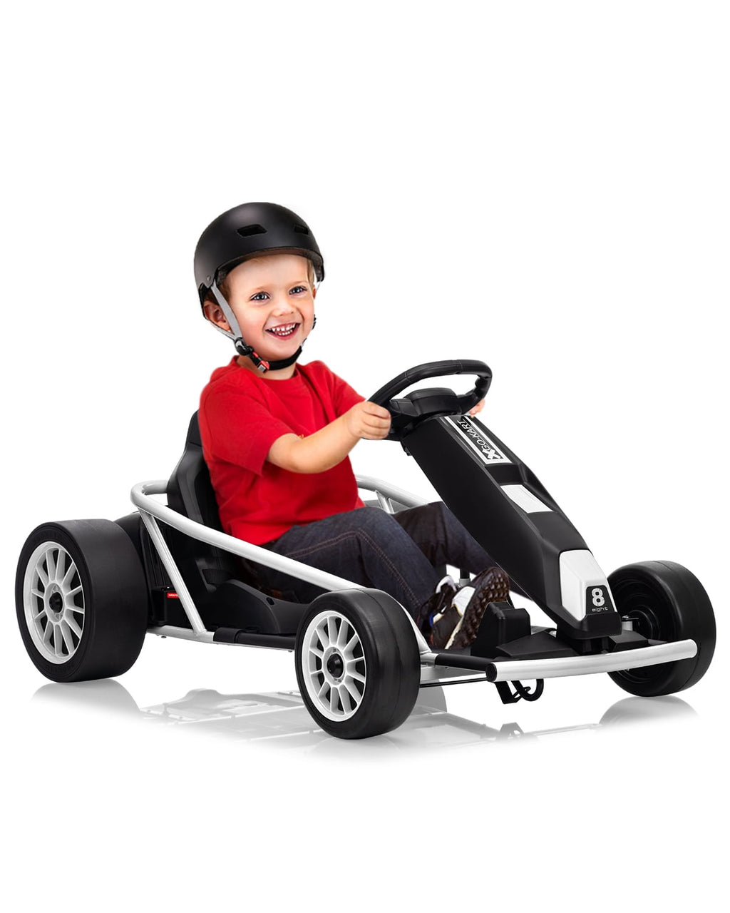 24V Electric Go Kart for Kids 8-12 - Dual 300W Motors, 9Ah Battery, 8MPH High-Speed Drifting, Slow Start, Full Metal Frame, Music, Horn, Power Display, Max Load 155Lbs, Ride-On Toy - Brown