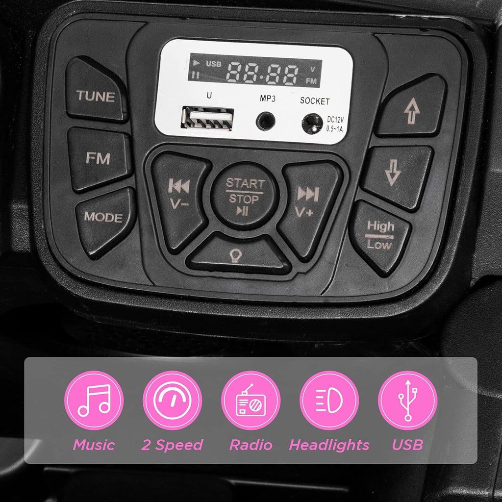 12V Ride-On Electric Car with Trunk, Remote Control, Spring Suspension, Locking Door, 3 Speeds, LED Headlights, Music, USB & AUX, Electric Vehicle for Ages 3+,Pink