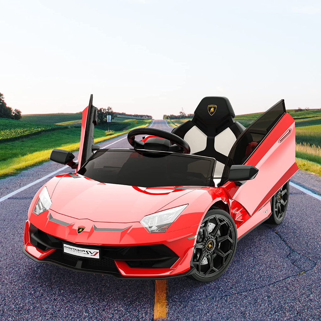 12V Licensed Sports Car Ride On Vehicle with Remote Control, Electric Ride On Car with Bluetooth, Hydraulic Swing Doors, LED Lights, Dual 25W Motors, USB/AUX/TF Audio
