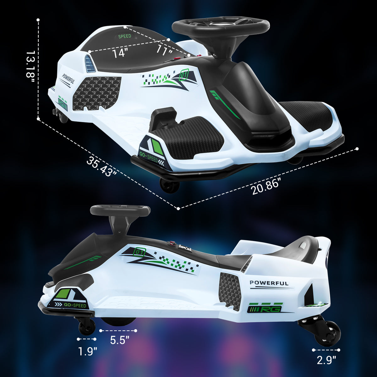 Ride On Drift Kart, Go Kart, Electric Go Kart 24V Drift Kart - 180W Brushless Motor, 7.5 mph Variable Speed, LED Light, Soft Start Battery Powered for Kids 8-12