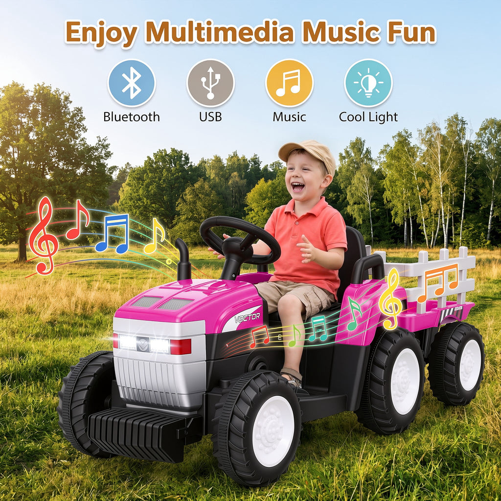 Farmdex 24V Ride on Tractor with Detachable Trailer, Ride on Toys for Kids w/ Remote Control, Electric Cars for Kids, LED Lights, Bluetooth, Music, MP3, Green