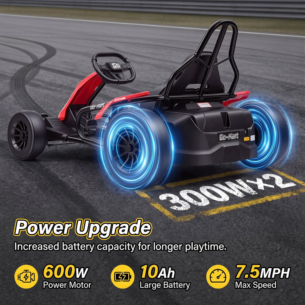 VIBESPARK Drift Go Kart, 24V 10AH Electric Go Kart for Kids Ages 6-14, 360° Drift Mode, Ride On Car with Backrest & Adjustable Seat, 300W Dual Motors, Max Speed 7.5mph/h, Blue
