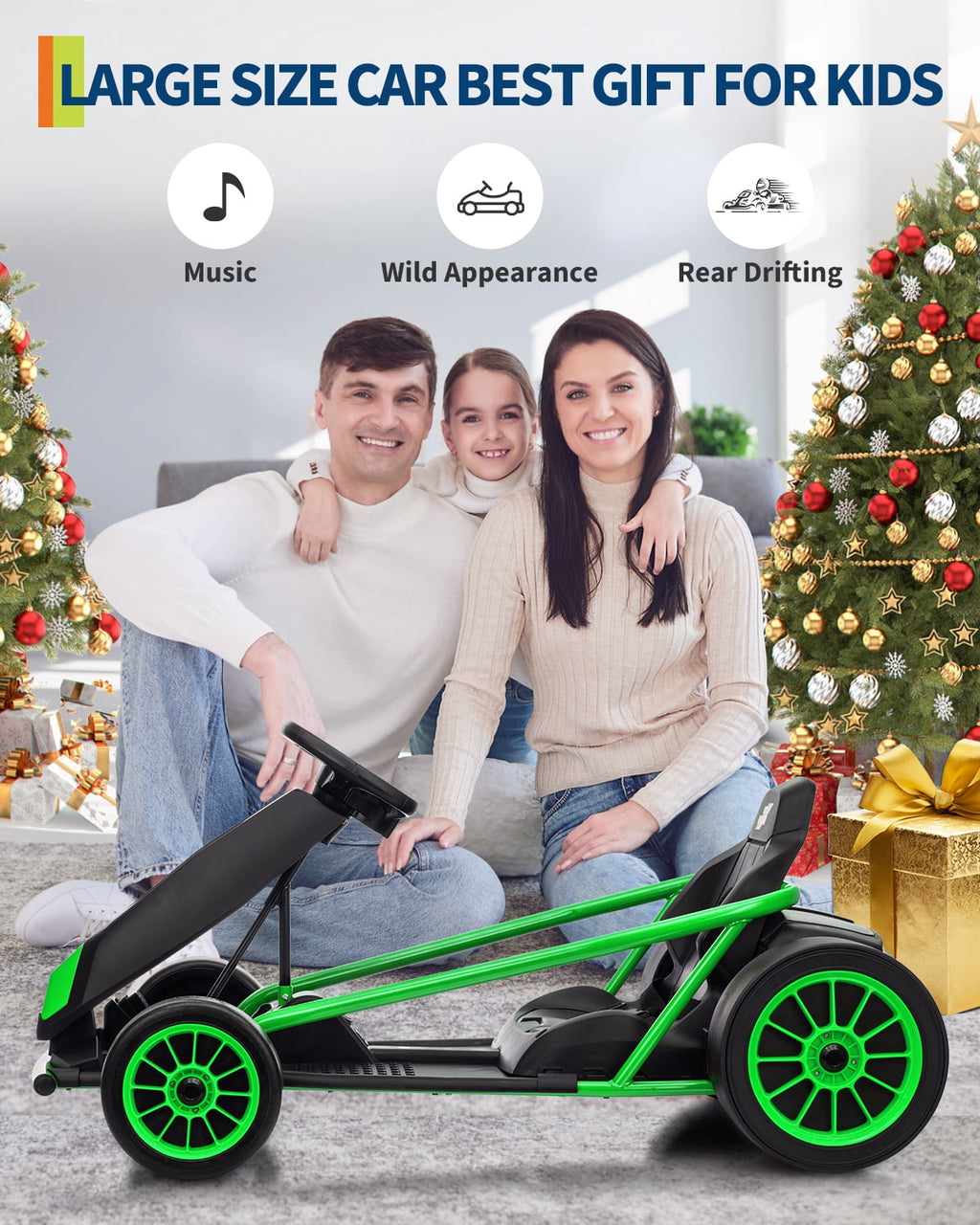 24V Electric Go Kart for Kids 8-12 - Dual 300W Motors, 9Ah Battery, 8MPH High-Speed Drifting, Slow Start, Full Metal Frame, Music, Horn, Power Display, Max Load 155Lbs, Ride-On Toy - Brown