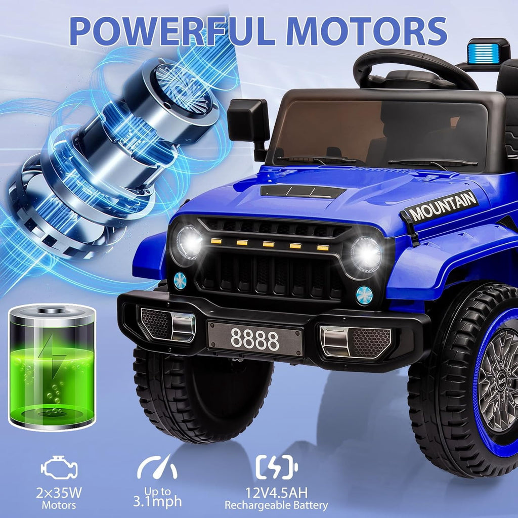 12V Ride-On Electric Car with Parent Remote Control, Dual 35W Motors, 3 Speeds, Spring Suspension, LED Lights, Music, Horn, 66 lbs