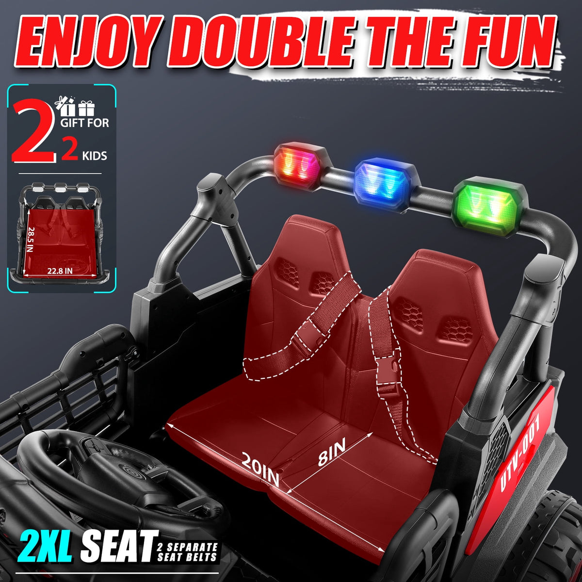Funcid 24V Ride on Toys 4WD Ride on Cars with Remote Control, 2 XL Seater Electric Car for Kids, Power Car Wheels, UTV w/ 4*200W Motor, Bluetooth, Music, Lights, 3 Speeds, Black