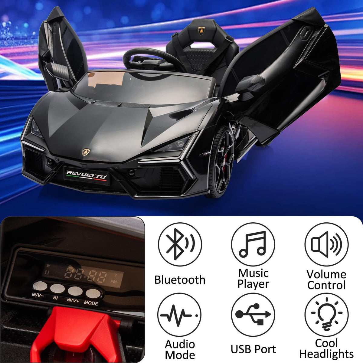 Towallmark 12V Ride On Car for Kids, Licensed Lamborghini Revuelto Electric Vehicle, Battery Powered Sports Car Toy for Boys & Girls,Kids Christmas Gifts