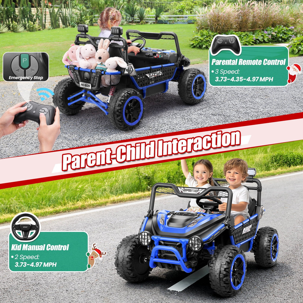 Funcid Metal Frame 24 Volt Ride on Toys, 2-Seater Ride on Cars with Remote Control, Electric Car for Kids, Power UTV Wheels with Key Start, Storage Bag, Bluetooth, Music, Spring Suspension, Pink