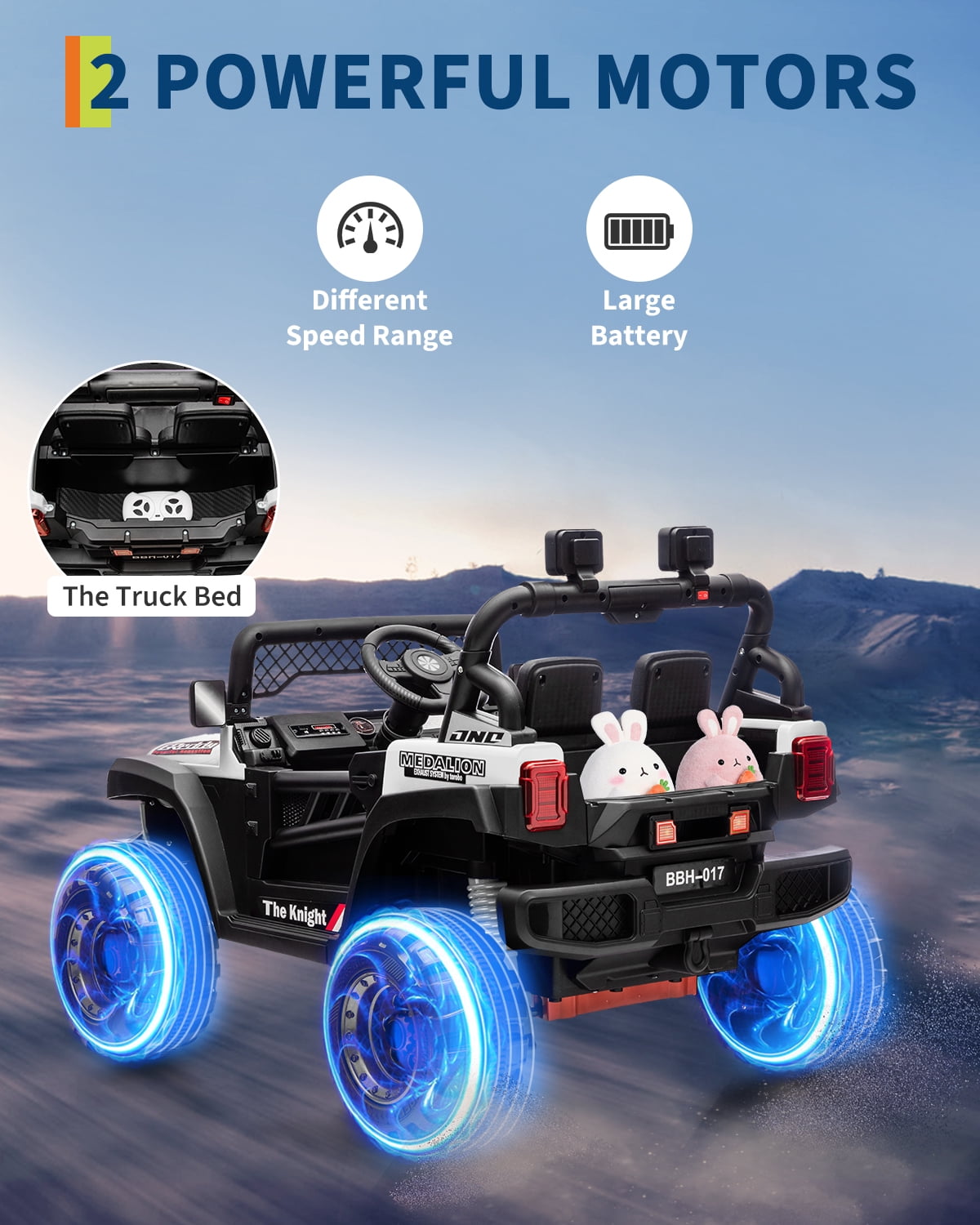 12V Kids Ride-On Truck – Dual 550W Motors, Remote Control, 3-Speed up to 6MPH, Spring Suspension, LED Lights, Music, Safety Belt, Storage – Electric Toy Car for Kids Ages 2-8 – Black