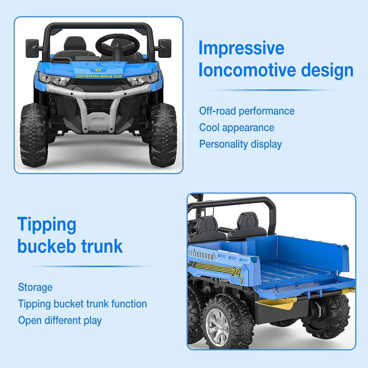 Ride On Dump Truck for Kids Ride On Car with Remote Control Electric UTV Vehicles with Electric Dump Bed, 4WD Power Ride-on 6 Wheels Ride On Toys for Boys Girls