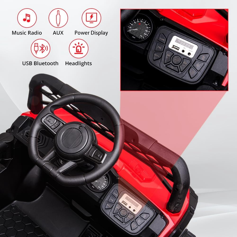 12V Ride-On Electric Car with Trunk, Remote Control, Spring Suspension, Locking Door, 3 Speeds, LED Headlights, Music, USB & AUX, Electric Vehicle for Ages 3+,Red