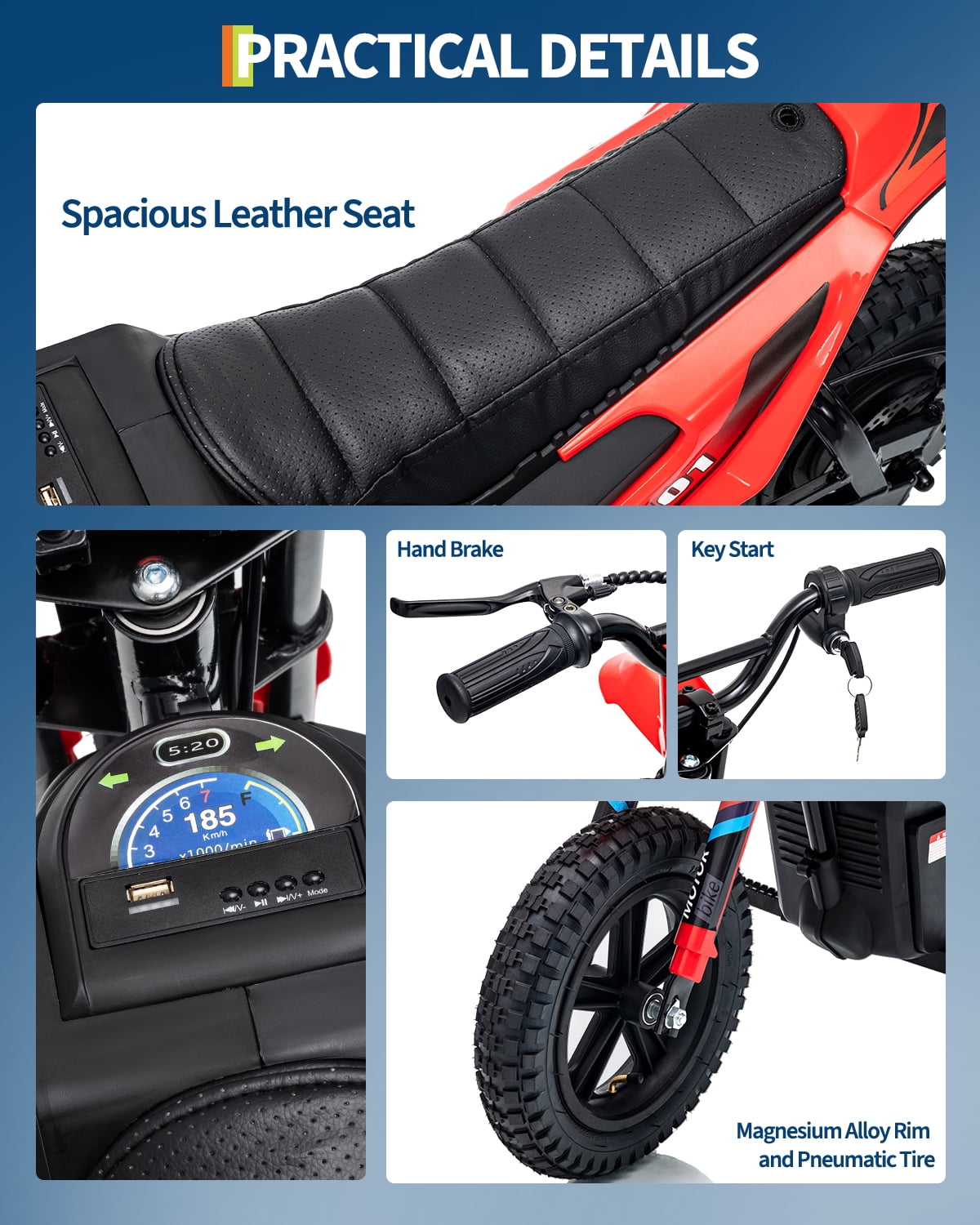 24V Kids Electric Dirt Bike, 350W Battery Powered Motorcycle with 12 Inch Fat Tires Rear Suspension Twist Throttle for Teens
