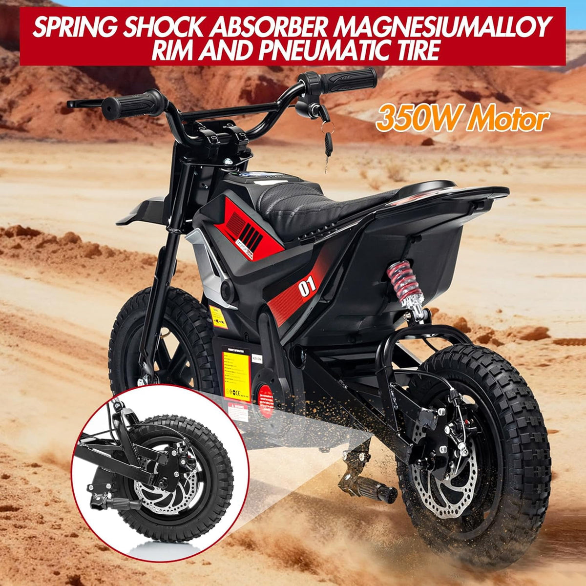 Fectiontool 24V Electric Ride-On Motorcycle, 350W Motor, 24V 7Ah Rechargeable Battery, Battery Powered Ride-On Bike, Energy-Efficient Charger Included,Black