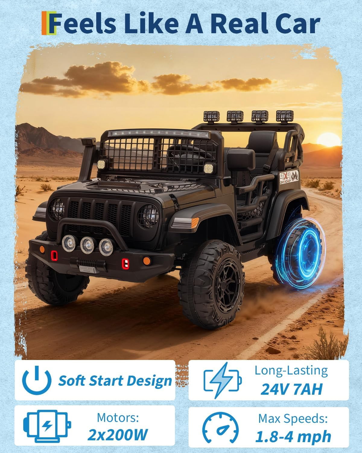 24V 2-Seater Electric Ride-On Car, 2x200W Motors, Parent Remote Control, 4-Wheel Shock Absorbers, 1.8-4 MPH, Bluetooth, LED Lights, 132 Lbs