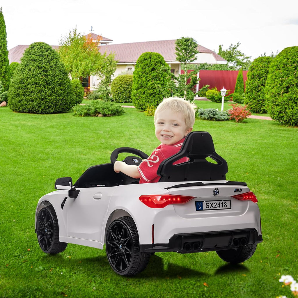 12V Licensed BMW M4 Ride-On Electric Car with Remote Control, 3 Speeds, LED Lights, Music, USB, Adjustable Seat Belt