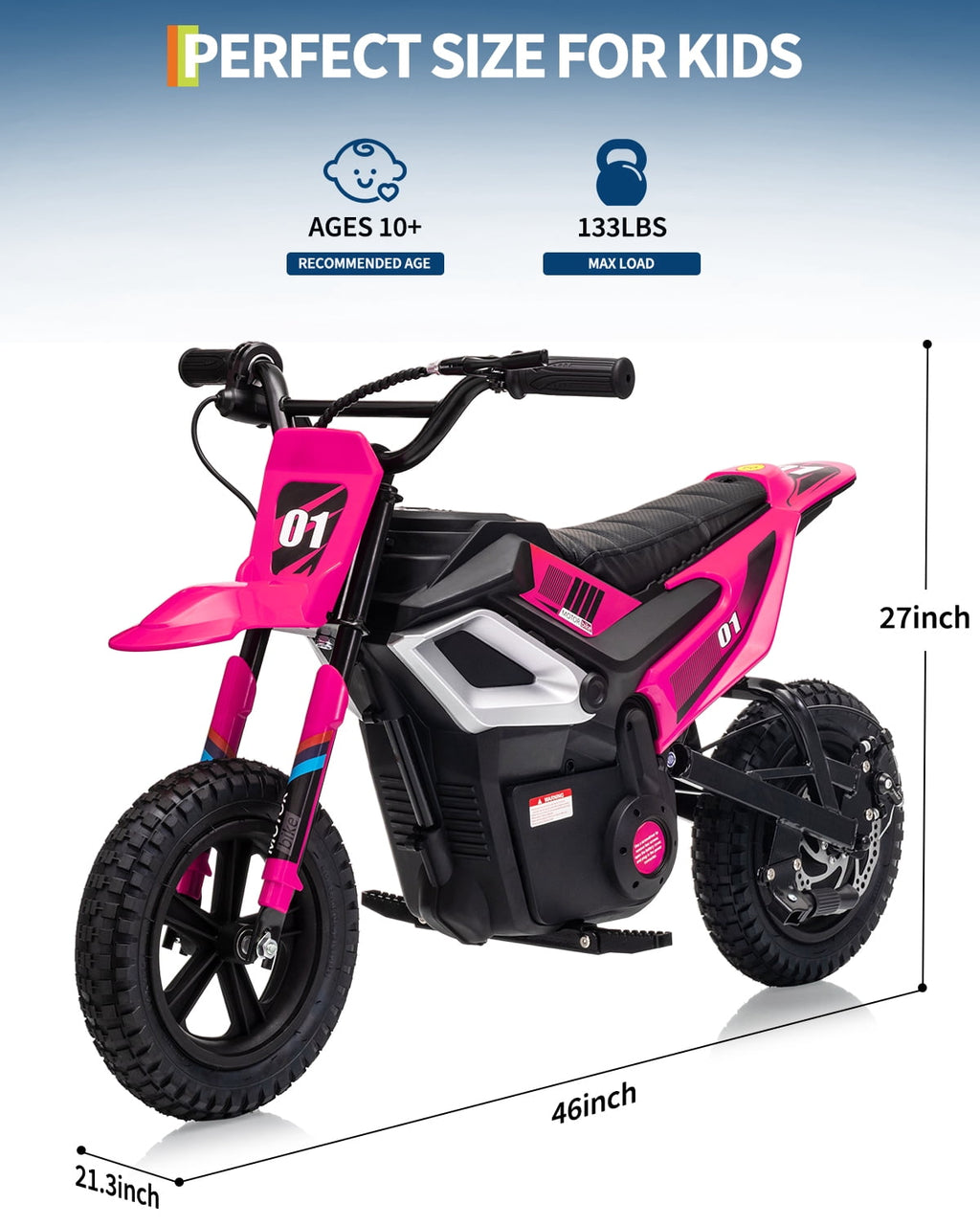 24V Kids Electric Dirt Bike, 350W Battery Powered Motorcycle with 12 Inch Fat Tires Rear Suspension Twist Throttle for Teens
