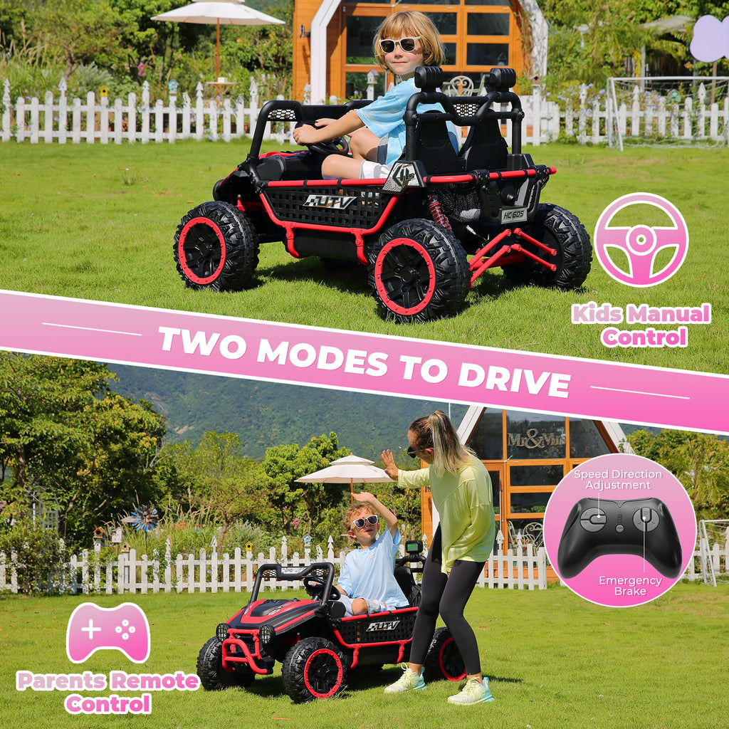 Farmdex 24V Ride on Car Truck, 2 Seater Electric UTV w/Remote Control, 21.5" Spacious Seat Ride on Toy for Kids Aged 3-10, Music, Storage, LED Light, Blue