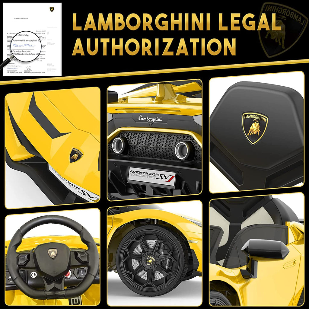 12V Licensed Sports Car Ride On Vehicle with Remote Control, Electric Ride On Car with Bluetooth, Hydraulic Swing Doors, LED Lights, Dual 25W Motors, USB/AUX/TF Audio