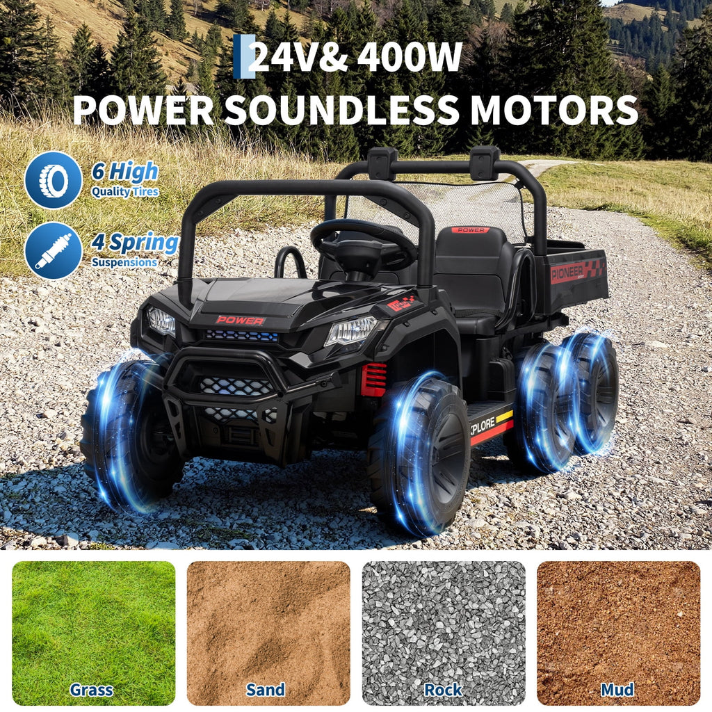 24V 4WD 2-Seater Kids Electric Ride-On Dump Truck – Remote Control, Working Dump Bed, 3 Speed Modes, Music Player, All-Terrain Off-Road Vehicle Toy for Boys & Girls Ages 3-8, Green