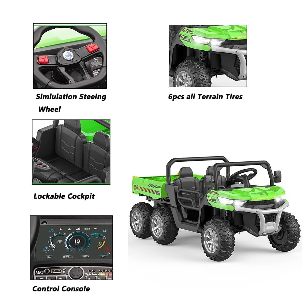 Ride On Dump Truck for Kids Ride On Car with Remote Control Electric UTV Vehicles with Electric Dump Bed, 4WD Power Ride-on 6 Wheels Ride On Toys for Boys Girls