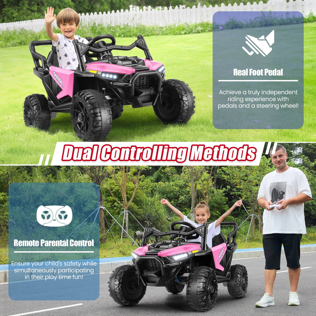 VIBESPARK 24V Ride on Toys for Kids, Ride on Cars with Remote Control, Powered Ride on Electric Car w/ Bluetooth, Music Player, LED Lights, Black