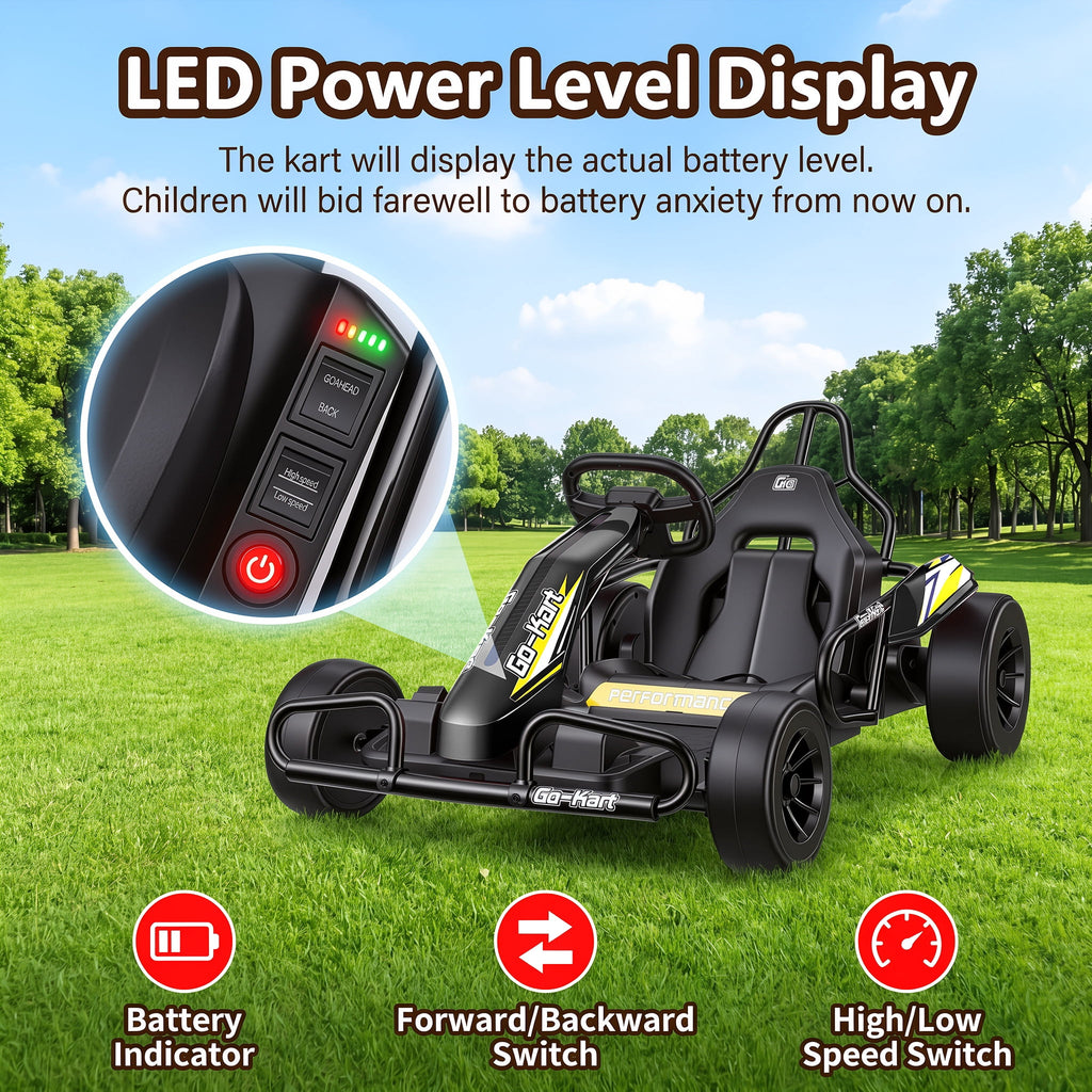 Funcid 24V 10Ah Big Battery Go Kart for Kids Age 6-12, Ride on Toys with 600W Motors, 7.5 MPH Electric Go Kart W/ EVA Wheels, 4-Level Adjustable Seat & 360° Drift Mode, LED Power Display, Red