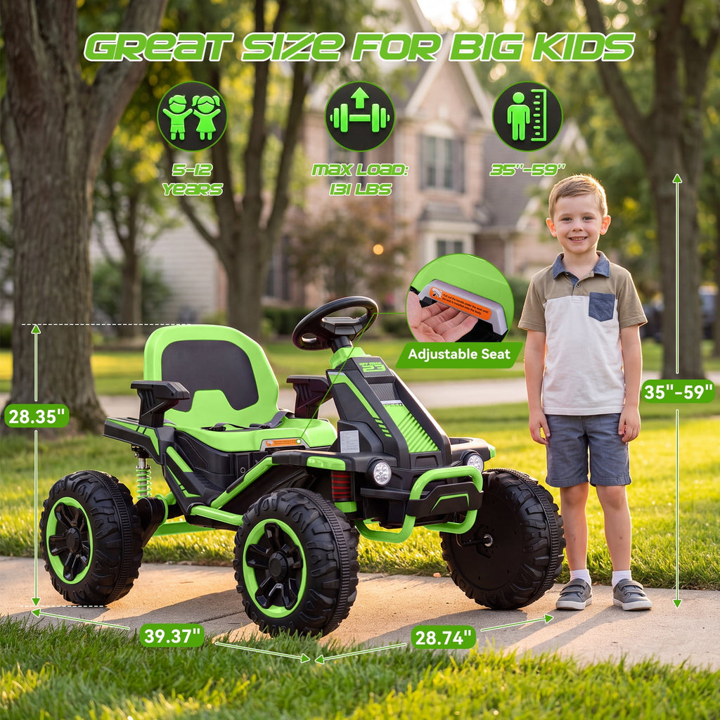VIBESPARK 36V Ride on Toys for Big Kids Ages 6-12, 600W Ride on Cars up to 5.9 mph, Powerful 4 Wheeler Quad, Ride on ATV W/ Adjustable Seat, Ball-bearing Design, Power Display, Light Control, Green