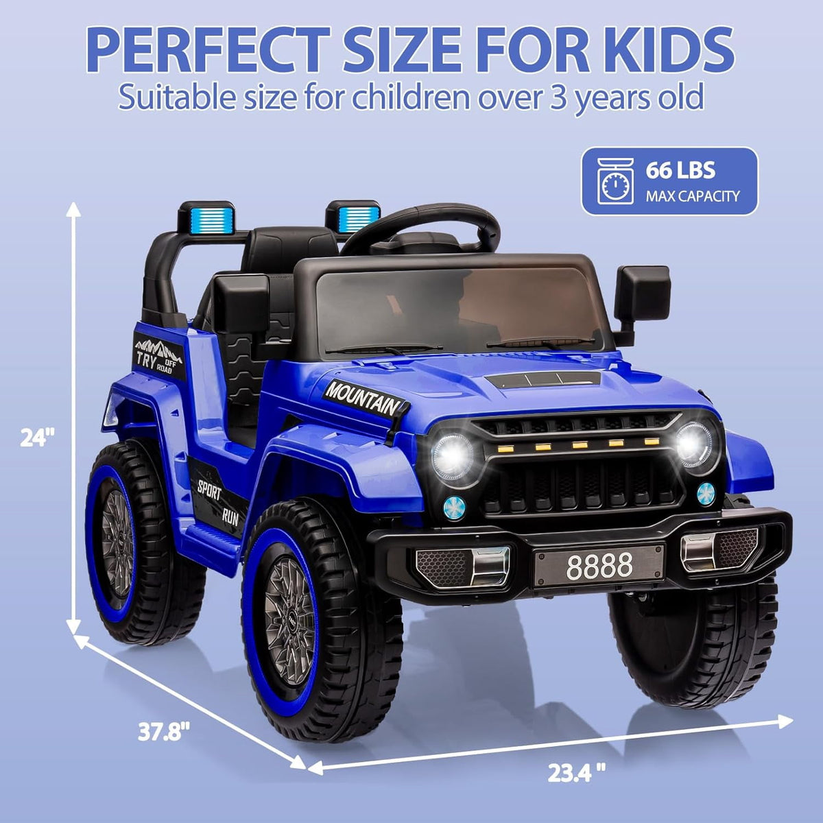 12V Ride-On Electric Car with Parent Remote Control, Dual 35W Motors, 3 Speeds, Spring Suspension, LED Lights, Music, Horn, 66 lbs