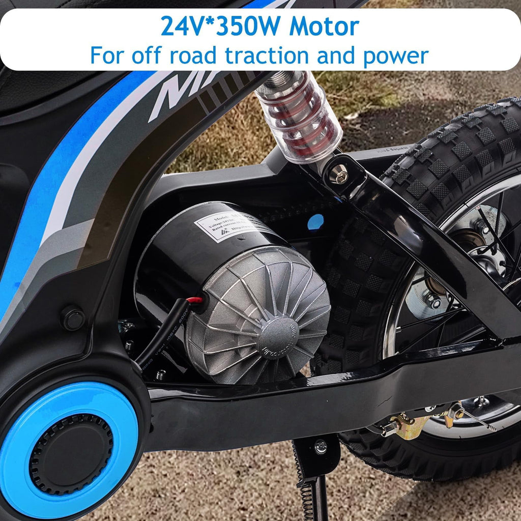 TROPOW 24 Volt Ride On Toys for Boys,Electric Dirt Bike for Kids - 350W Ride On Motorcycle, Ages 5+, Up to 14.29 MPH, 2-Speed Modes, Max Weight 135 Lbs, Blue