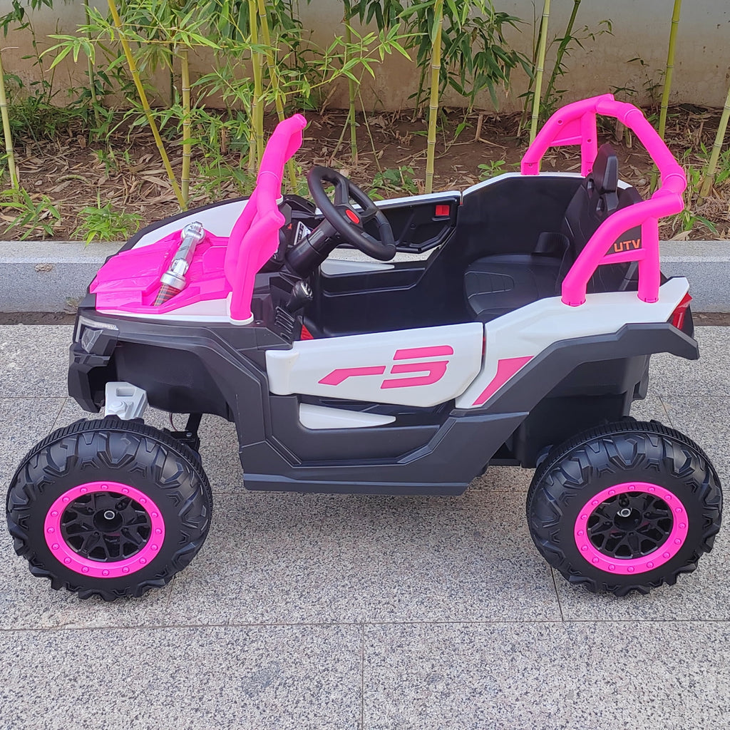 Sunnyfree 24 Volt Ride on Toys, 4WD Electric Car for Kids, Power Car Wheels with Remote Control, Bluetooth, Spring Suspension, LED Light, Pink