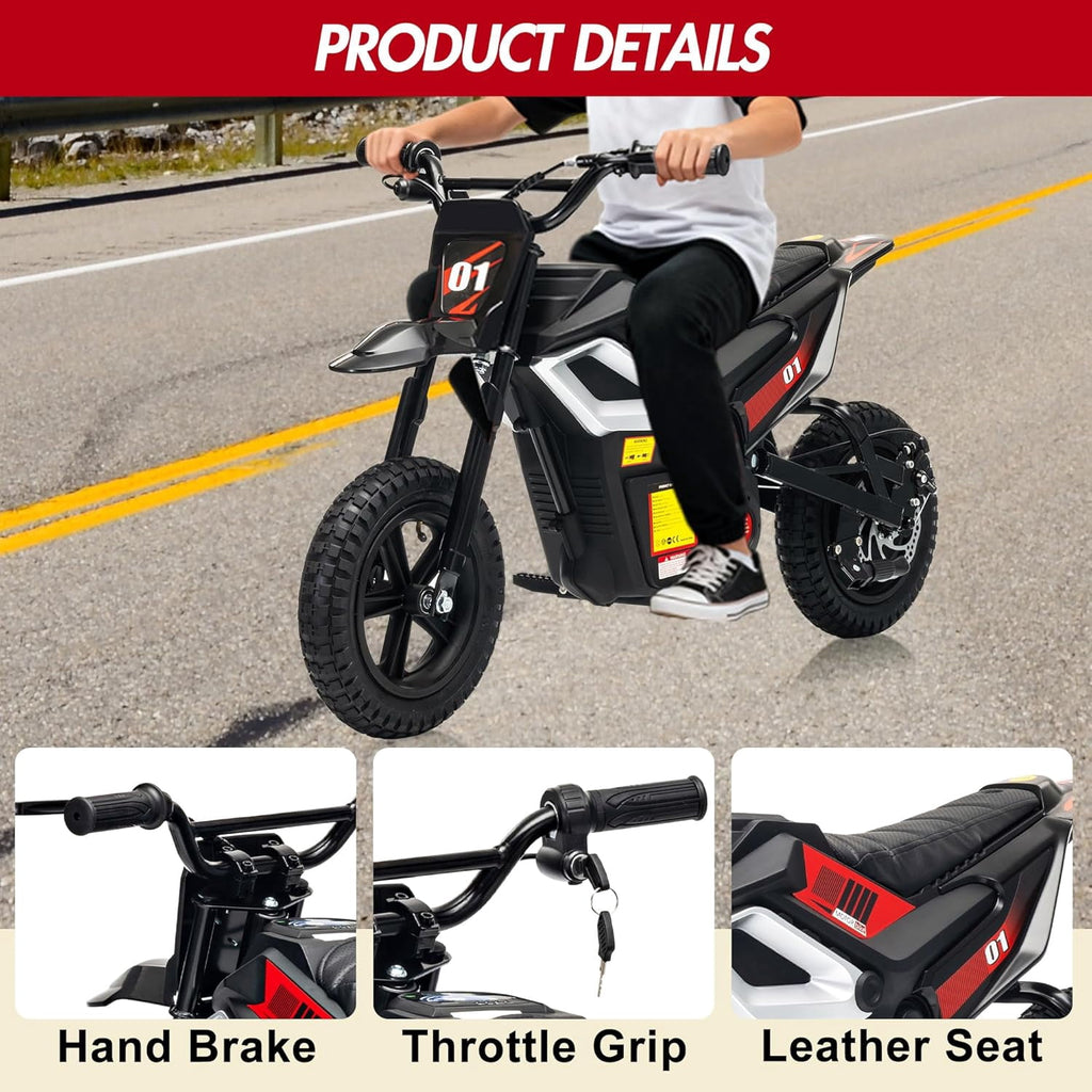 24V Electric Dirt Bike, 350W Ride-On Motorcycle with Rear Suspension, Twist-Grip Throttle, 12-Inch Rubber Tires, 13.67 MPH, 132 Lbs
