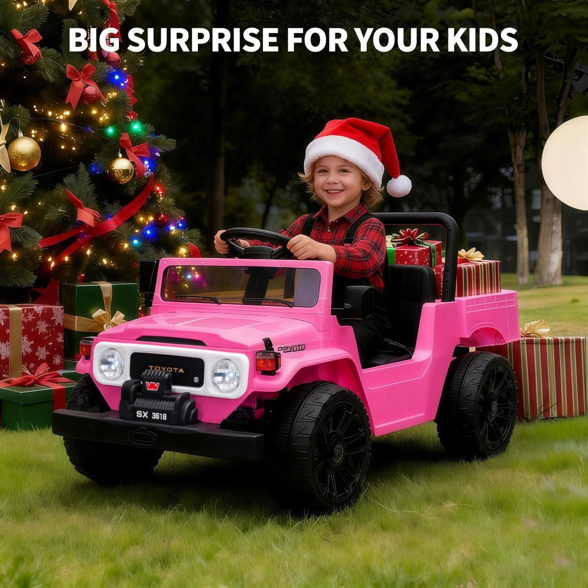 12V Licensed Toyota Ride-On Pickup Truck, Electric Ride-On Car with Remote Control, Lift-Up Dump Bed, Suspension, Bluetooth, Music, 3.73 MPH
