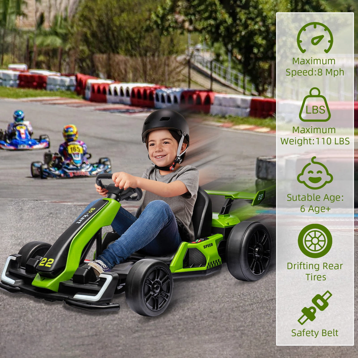 24V Kids Electric Go Kart, 300W Drift Ride-On Car with Dual 150W Motors - Adjustable Seat, 4 Speed Modes, 8.5mph Max, LED Lights, Music & Horn, Safety Belt, Outdoor Racing Toy - Red