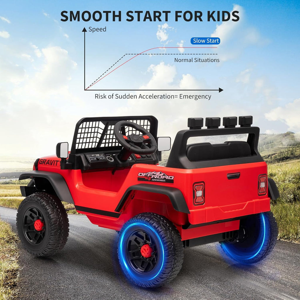 12V Ride-On Electric Car with Remote Control, Extra-Wide 13" Seat, 3 Speeds, 1.6-4.1 MPH, LED Lights, Music, USB, Safety Belt