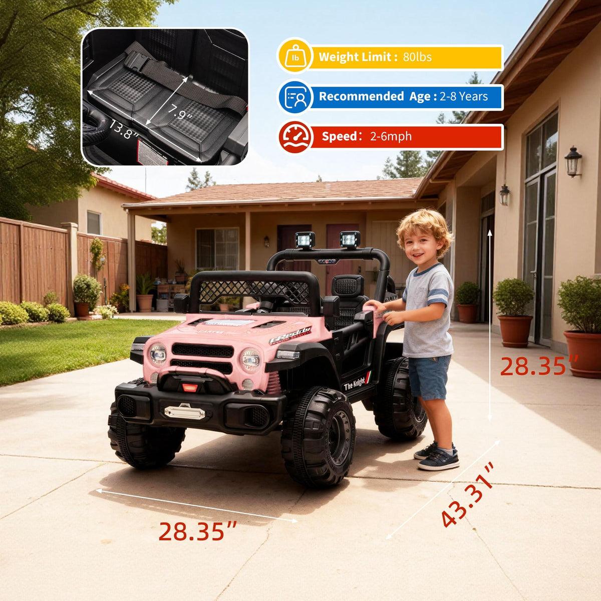 12V Kids Ride-On Truck – Dual 550W Motors, Remote Control, 3-Speed up to 6MPH, Spring Suspension, LED Lights, Music, Safety Belt, Storage – Electric Toy Car for Kids Ages 2-8 – Black
