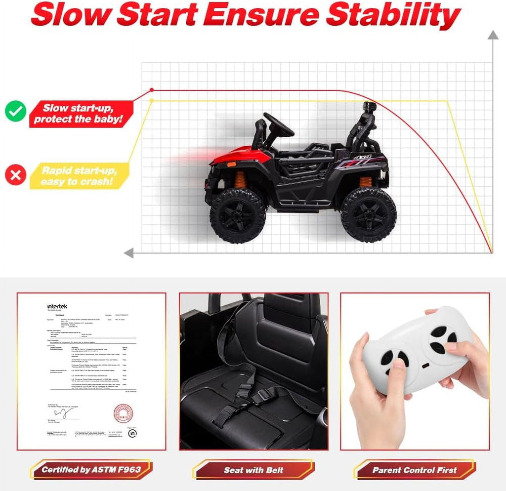 12V Ride-On Electric Car with Trunk, Remote Control, Spring Suspension, Locking Door, 3 Speeds, LED Headlights, Music, USB & AUX, Electric Vehicle for Ages 3+,Red