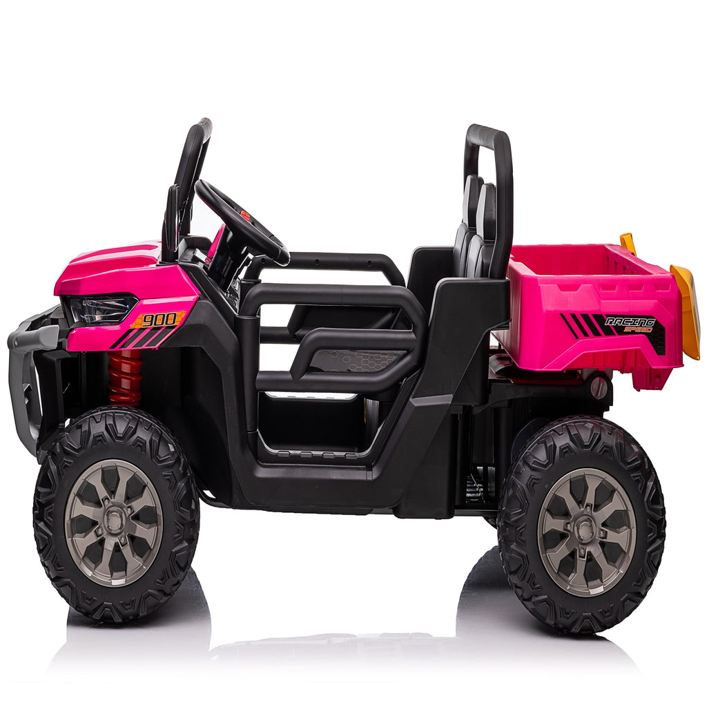 24V Ride on Dump Truck with Remote Control, 4WD Electric Car for Big Kids, 2 Seater 4*200W Motor Ride on Toy, Shovel, Music, Kids Gift, Black