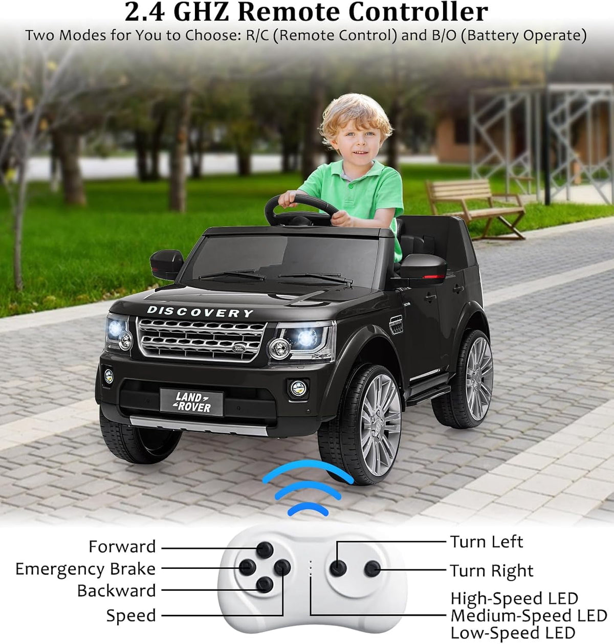 12V Licensed Land Rover Ride-On Car, 2x25W Motors, 4.5Ah Battery, 3 Speeds up to 4.5 MPH, Parent Remote, Spring Suspension, LED Lights