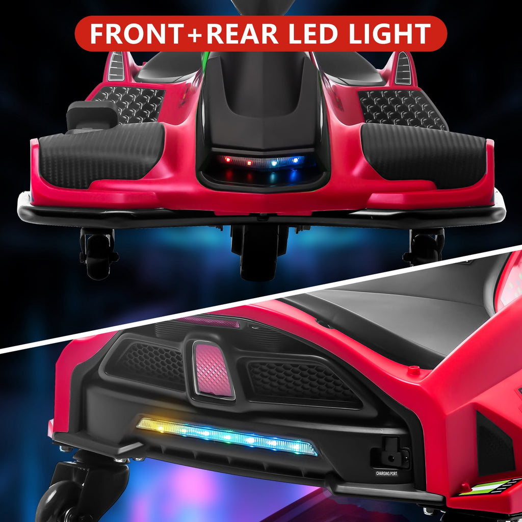Ride On Drift Kart, Go Kart, Electric Go Kart 24V Drift Kart - 180W Brushless Motor, 7.5 mph Variable Speed, LED Light, Soft Start Battery Powered for Kids 8-12