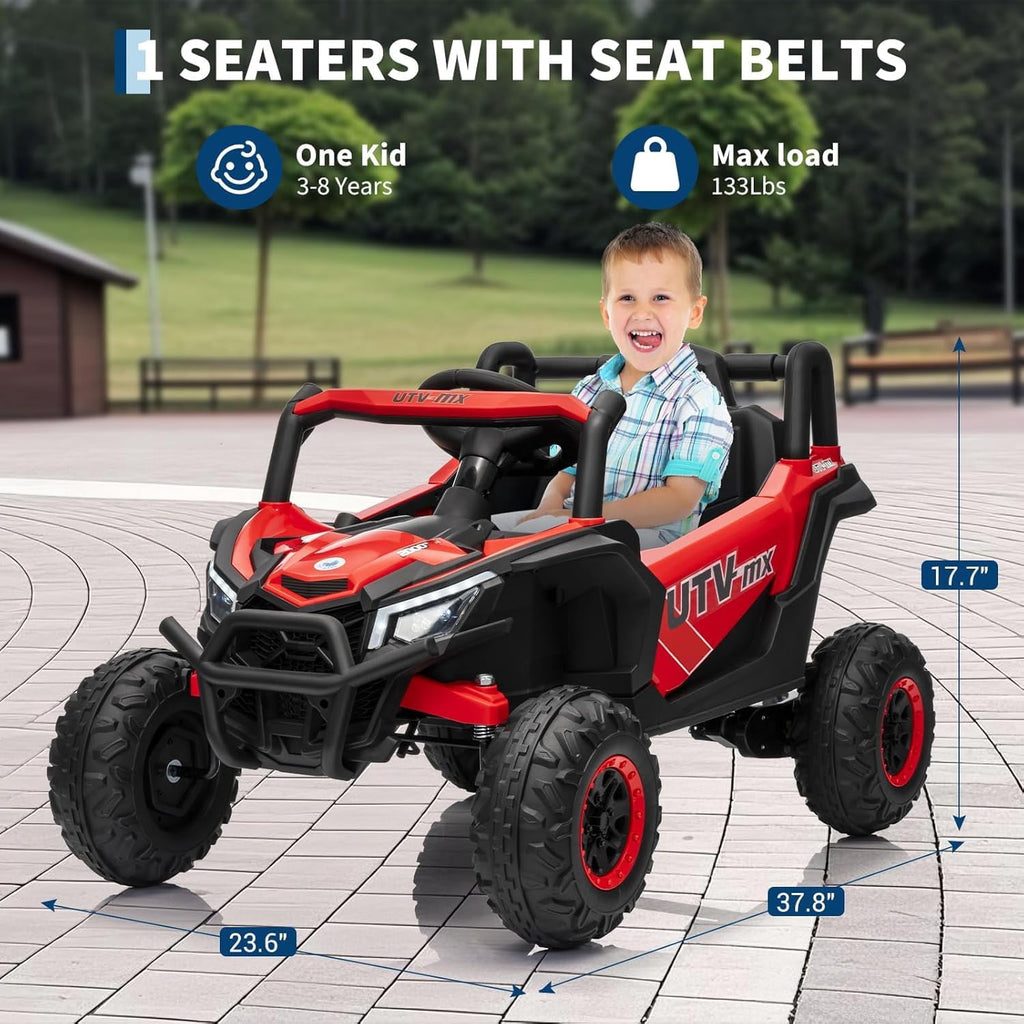 12V 4WD Ride-On Electric Car with Remote Control, 4-Wheel Drive, 4 Spring Suspension, Up to 5 MPH, LED Headlights, Bluetooth