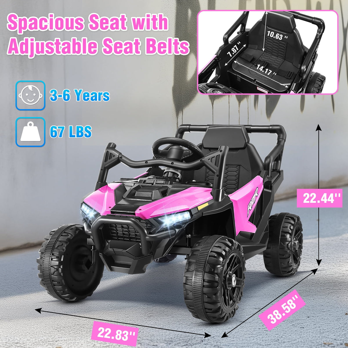 VIBESPARK 24V Ride on Toys for Kids, Ride on Cars with Remote Control, Powered Ride on Electric Car w/ Bluetooth, Music Player, LED Lights, Blue