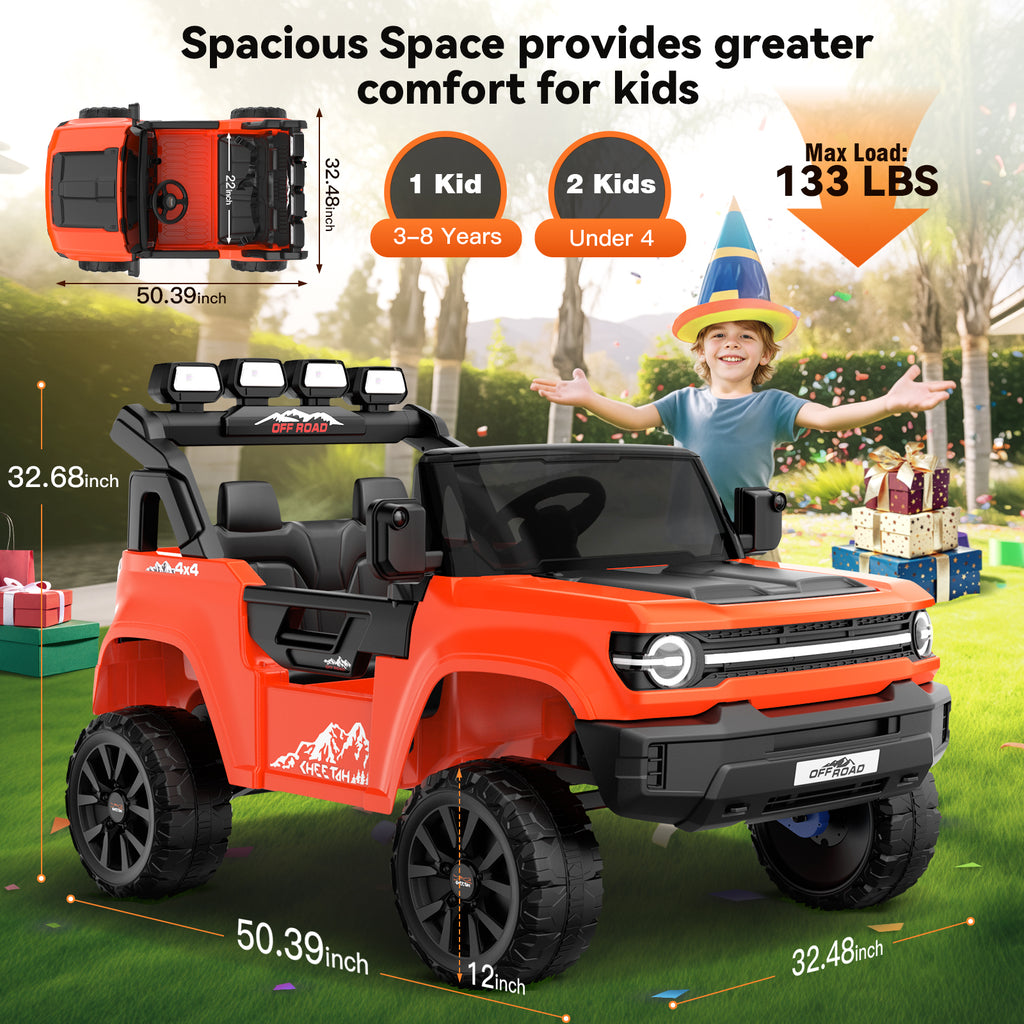 Farmdex 24V Ride on Toys with Remote Control, 2 XL Seater Electric Truck Car for Kids w/ 22'' Large Seat, 4WD/2WD Switchable, Powered Ride on Cars w/ Bluetooth, LED Lights, 3 Speeds, 4 x 200W, Pink