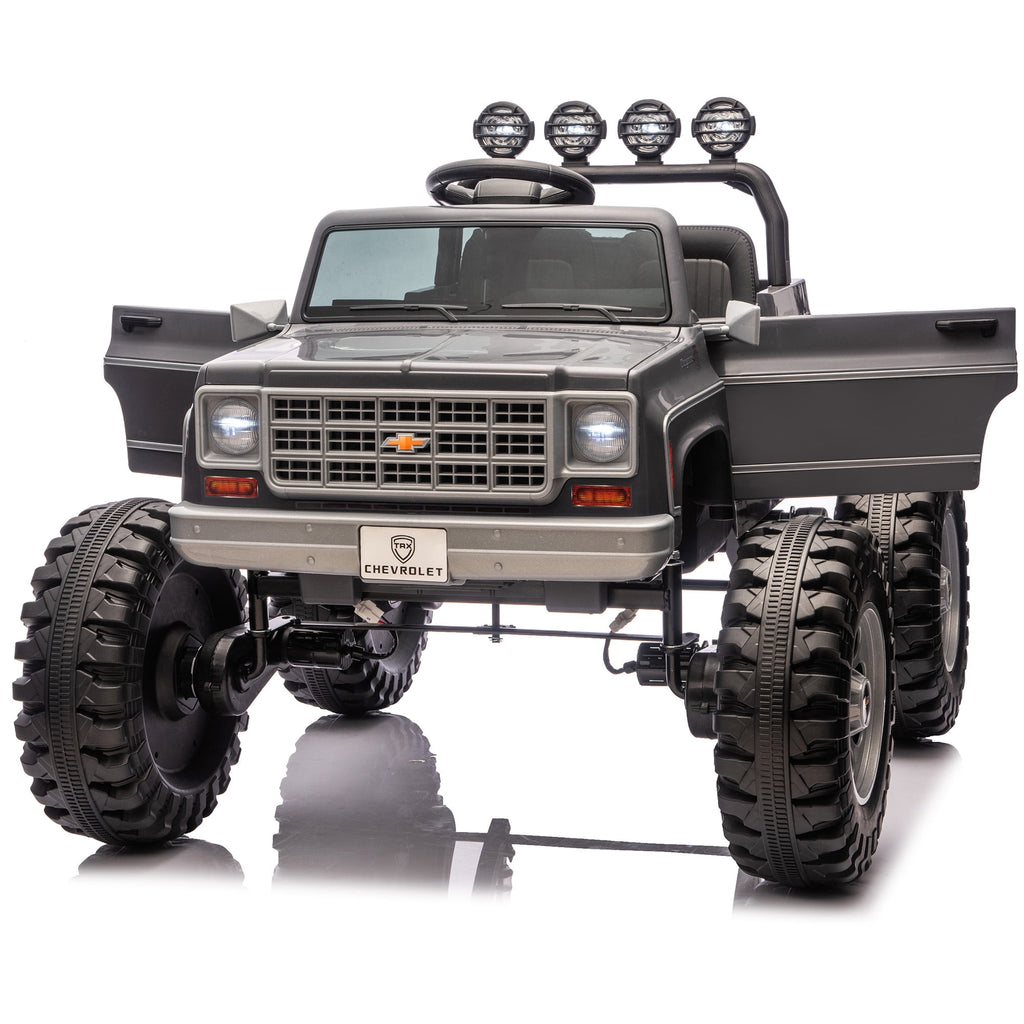 Sunnyfree 4WD Chevrolet Cheyenne 24 Volt Ride on Toys, 2 Seater Power Truck Wheels with Remote, Bluetooth, USB, LED Lights, Blue