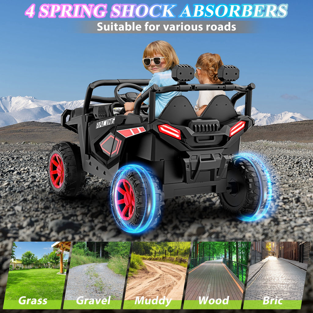 Funcid 24 Volt Ride on Toys, 2-Seater Ride on Cars with Remote Control, 400W Electric Car, Ride on UTV w/ Bluetooth, MP3, Seat Belts, Volume Adjustment, Suspension, Pink