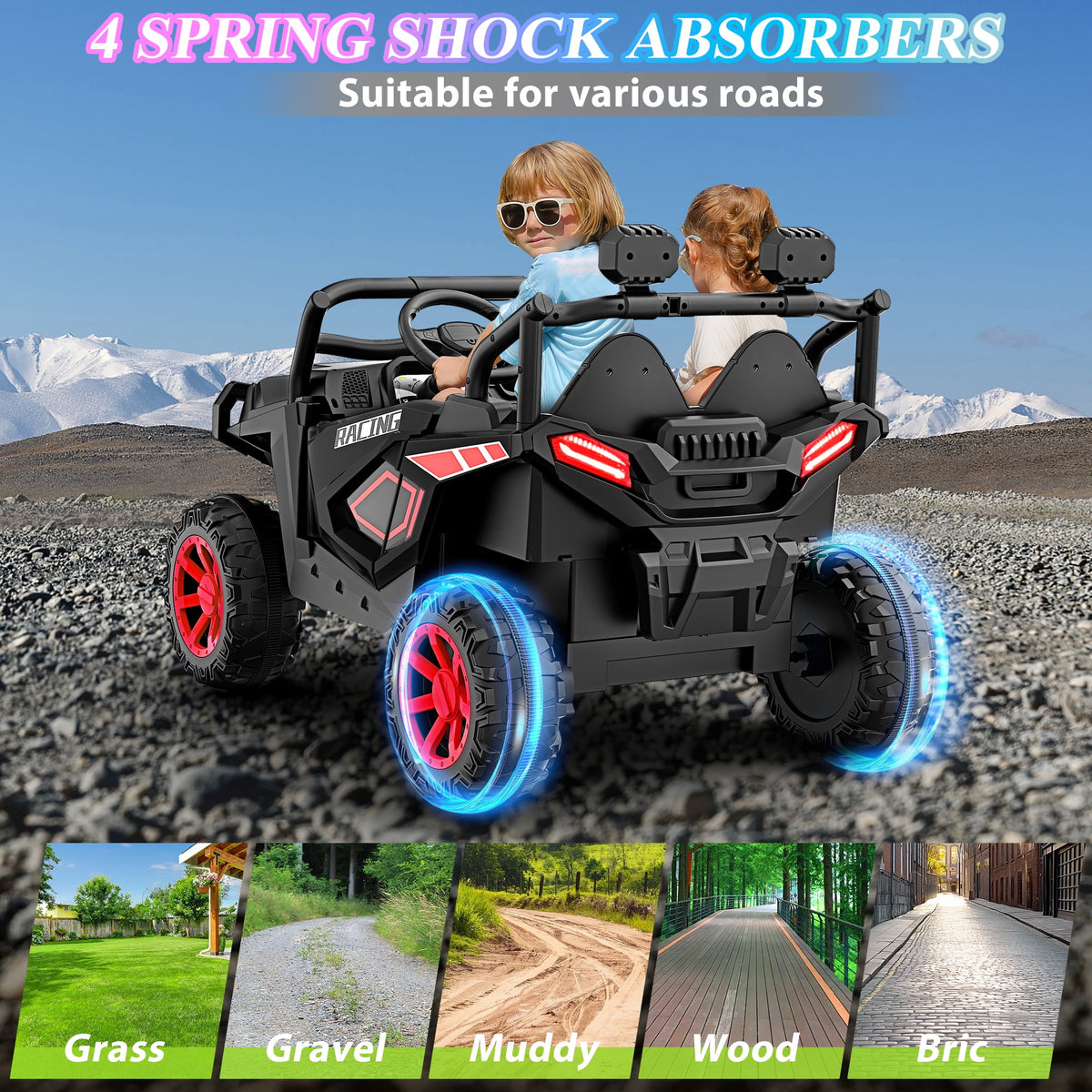 Funcid 24 Volt Ride on Toys, 2-Seater Ride on Cars with Remote Control, 400W Electric Car, Ride on UTV w/ Bluetooth, MP3, Seat Belts, Volume Adjustment, Suspension, Pink