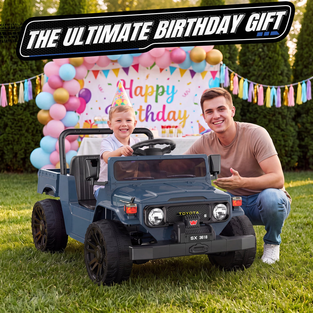 24V Ride On Dump Truck for Kids, Licensed Toyota Land Cruiser FJ45 Power Car Wheels Ride On Toy with Electric Dump Bed, Parent Remote Control, Music, LED Lights, Birthday Gift for Kids Ages 3-6, Blue