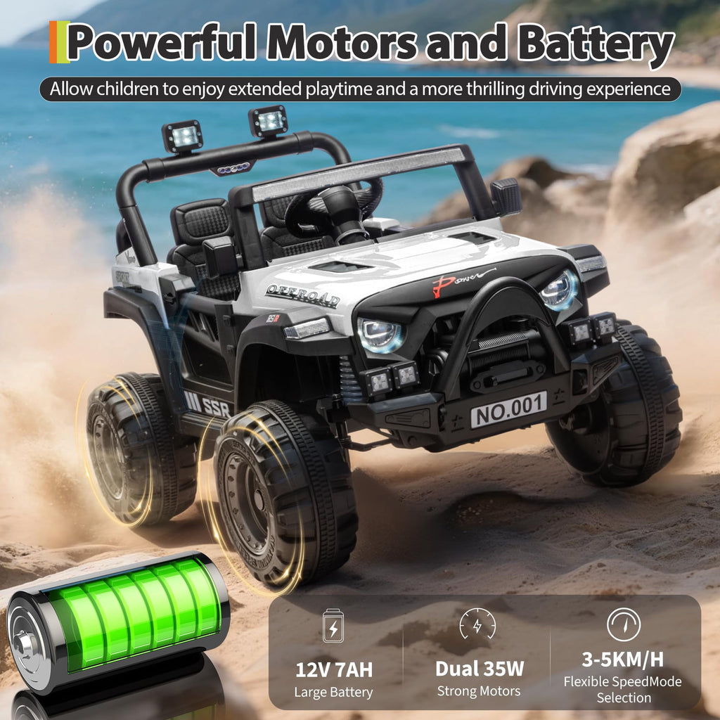 12V Kids Electric Ride-On Car – Parent Remote Control, 3 Speeds, Safety Locking Doors, 3-Point Harness, Spring Suspension, wireless Music, LED Lights, Anti-Slip Tires, Foot Brake, Battery Powered Toy